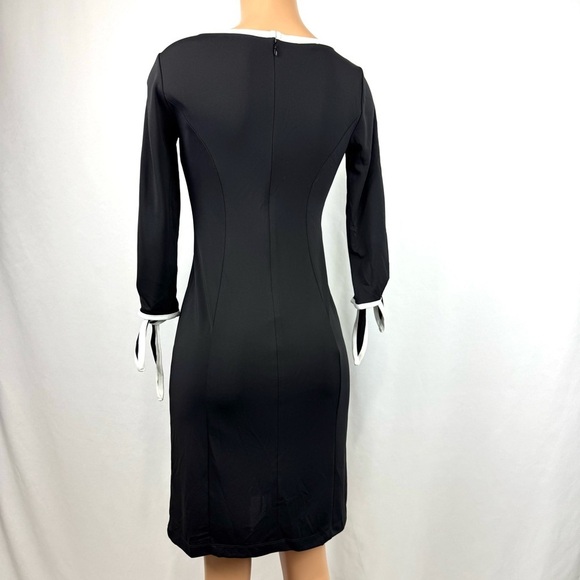 TALBOTS WOMENS XS BLACK WHITE ELBOW-SLEEVE TIE SMOOTH JERSEY DRESS BUSINESS EUC! - Picture 8 of 15